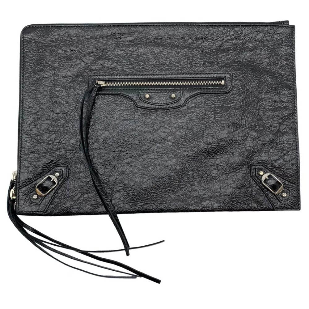 BALENCIAGA Classic Pouch Clutch Bag Black Leather - Picture 2 of 12